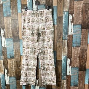 Tiger Mist Vintage stamp Print Pants in Pink and Brown